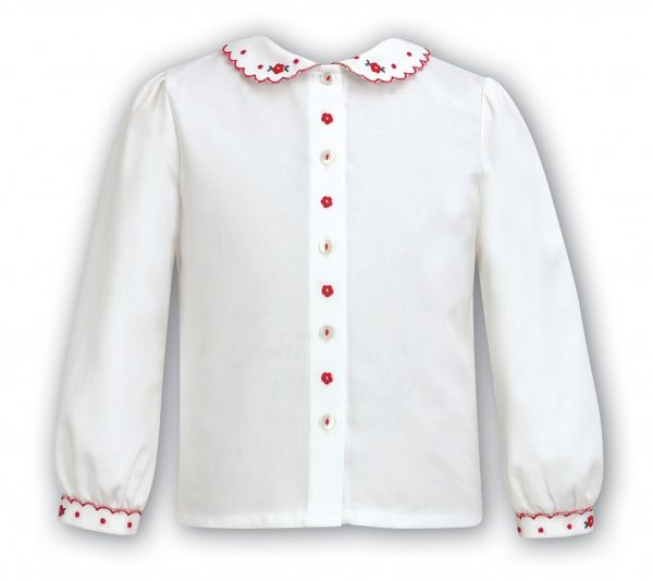 Sarah Louise Long sleeve blouse with red trim collar