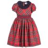 Girls Red Smocked Tartan Dress by Kidiwi