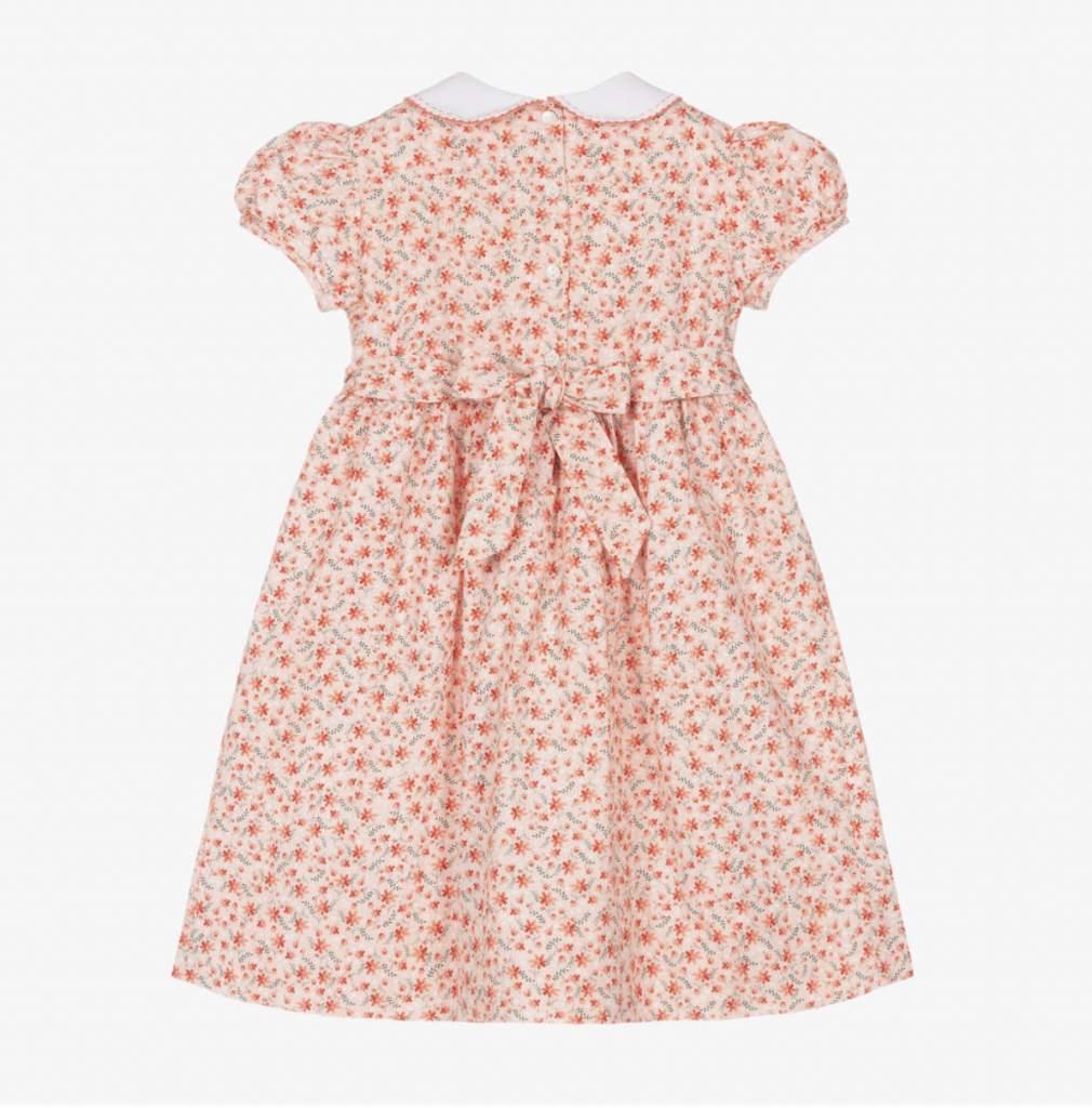 Sarah Louise Floral Smocked Peach Dress - Coccolino