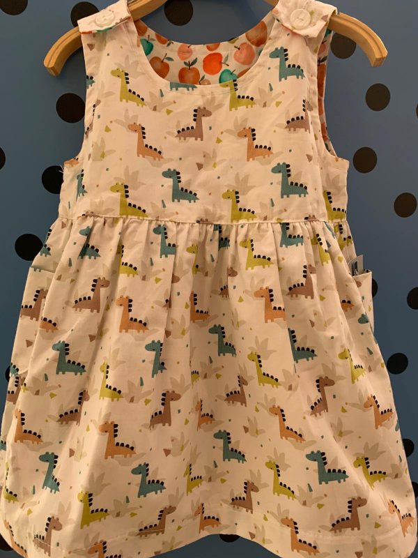 Reversible Pinafore Dress - Apple and Dinosaur by Ruth Lednik