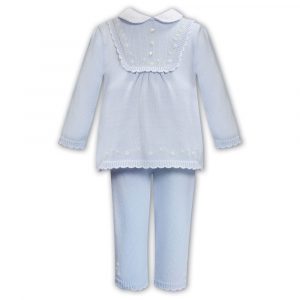 Girls Blue Cotton Knit Trouser Set by Sarah Louise