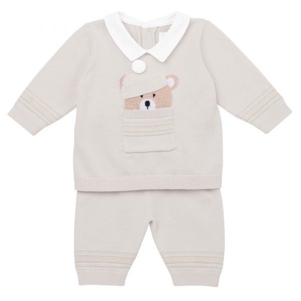 Hudson Stone Knit Teddy Outfit and Hat by Emile et Rose