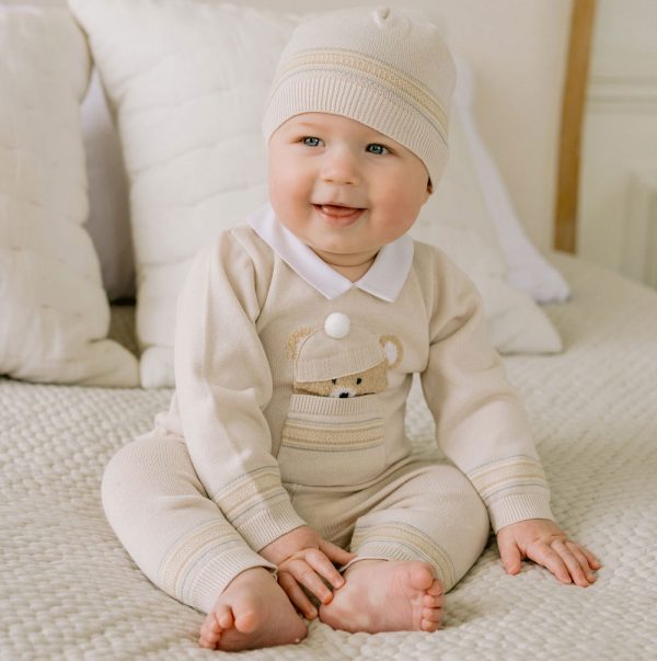 Hudson Stone Knit Teddy Outfit and Hat by Emile et Rose